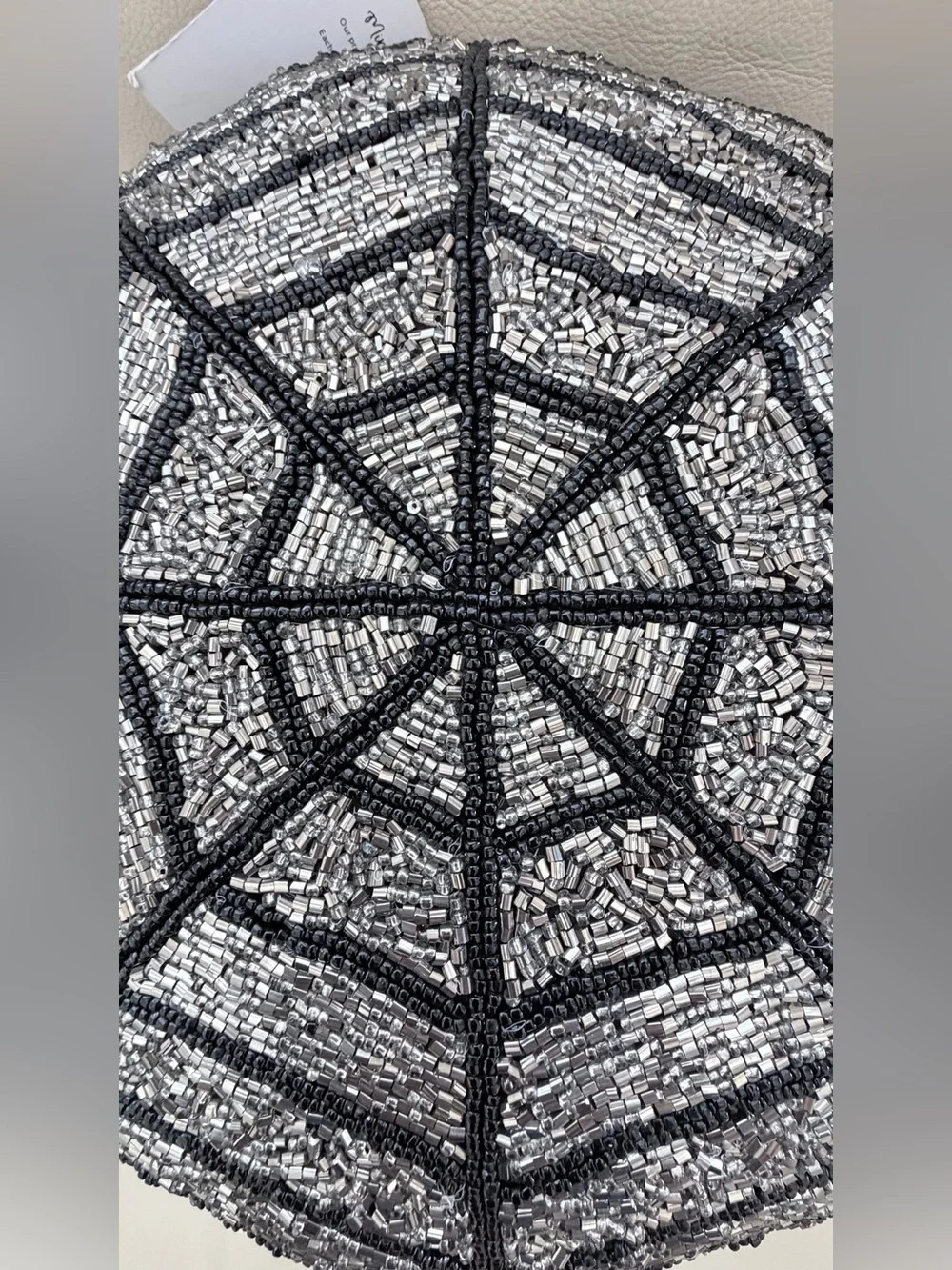 Mireille Designs Halloween Spider Web Beaded Pillow Creep It Real Black Silver